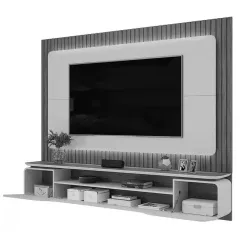 Painel Treviso Para TV Ate 70 Polegadas Ripado Com LED 2 Portas DJ Cor Bali Cedro Interno