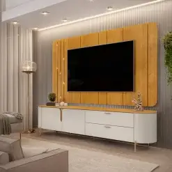 Rack Celine Com Painel Celine Para TV Ate 75 Polegadas Com LED 2 Portas 2 Gavetas