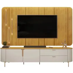 Rack Celine Com Painel Celine Para TV Ate 75 Polegadas Com LED 2 Portas 2 Gavetas DJ