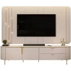 Rack Celine Com Painel Celine Para TV Ate 75 Polegadas Com LED 2 Portas 2 Gavetas DJ Off White