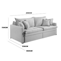 Sofa Ravena Retratil Com Bau E Almofadas Soltas 3 Lugares Tecido Linho 200cm Medidas