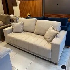 Sofa Vicam Buzios Com Almofadas Soltas 3 Lugares Tecido Linho 200cm Vicam Foto Real