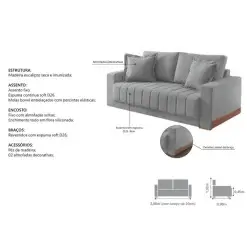 Sofa Vicam Buzios Com Almofadas Soltas 3 Lugares Tecido Linho 200cm Vicam Medidas