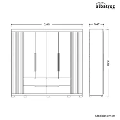 Guarda Roupa Doble Casal Ripado 6 Portas 4 Gavetas Albatroz Medidas