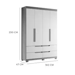 Guarda Roupa Doble Solteiro 4 Portas 4 Gavetas Albatroz Medidas