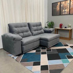 Sofa Alemanha 4 Lugares Retratil E Reclinavel 225cm Tecido Veludo Flash Cinza Foto Real