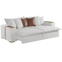 Sofa Cama Tebas 230cm 4 Lugares Retratil E Reclinavel Tecido Linho Innove Cru