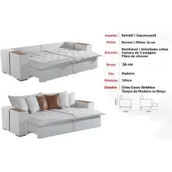 Sofa Cama Tebas 230cm 4 Lugares Retratil E Reclinavel Tecido Linho Innove Medidas