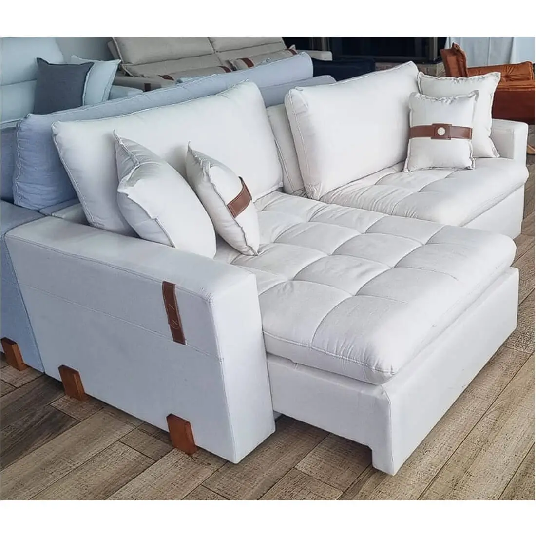 Sofa Cama Zeus 220cm 4 Lugares Retratil E Reclinavel Tecido Linho Innove Foto Real