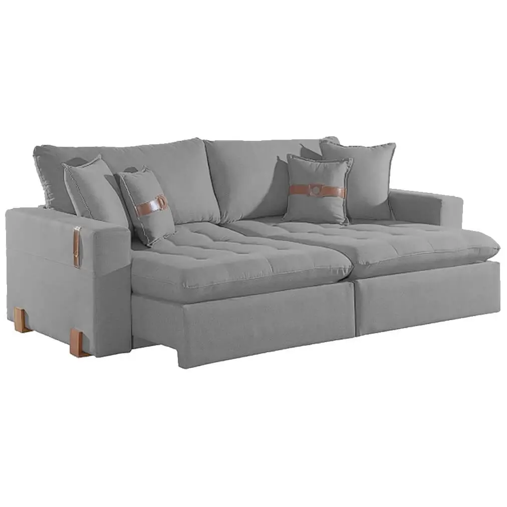 Sofa Cama Zeus 220cm 4 Lugares Retratil E Reclinavel Tecido Linho Innove Grafite