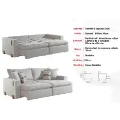 Sofa Cama Zeus 220cm 4 Lugares Retratil E Reclinavel Tecido Linho Innove Medidas