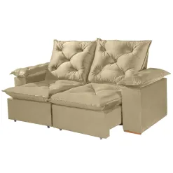 Sofa Porto Madero 3 Lugares Retratil E Reclinavel 200cm Tecido Veludo Imperial Decor Bege