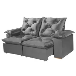 Sofa Porto Madero 3 Lugares Retratil E Reclinavel 200cm Tecido Veludo Imperial Decor Cinza