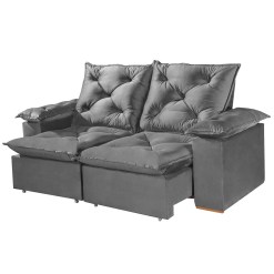 Sofa Porto Madero 3 Lugares Retratil E Reclinavel 200cm Tecido Veludo Imperial Decor Cinza