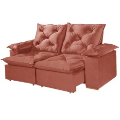 Sofa Porto Madero 3 Lugares Retratil E Reclinavel 200cm Tecido Veludo Imperial Decor Cobre