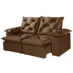 Sofa Porto Madero 3 Lugares Retratil E Reclinavel 200cm Tecido Veludo Imperial Decor Marrom