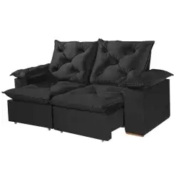 Sofa Porto Madero 3 Lugares Retratil E Reclinavel 200cm Tecido Veludo Imperial Decor Preto