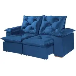 Sofa Porto Madero 3 Lugares Retratil E Reclinavel 200cm Tecido Veludo Imperial Decor Cor Azul
