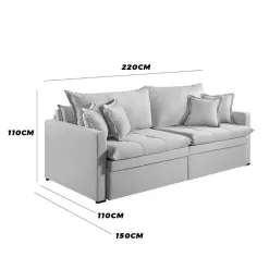 Sofa Ravena 220cm Retratil Com Bau E Almofadas Soltas 4 Lugares Tecido Linho Arpan Medidas