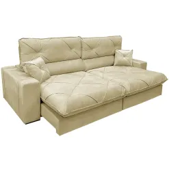 Sofa Victory 4 Lugares Retratil E Reclinavel 250cm Tecido Veludo Aifos Bege
