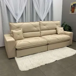 Sofa Victory 4 Lugares Retratil E Reclinavel 250cm Tecido Veludo Aifos Bege Foto Real