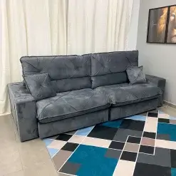 Sofa Victory 4 Lugares Retratil E Reclinavel 250cm Tecido Veludo Aifos Cinza Foto Real