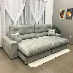Sofa Victory 4 Lugares Retratil E Reclinavel 250cm Tecido Veludo Aifos Prata Foto Real