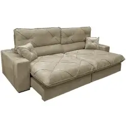 Sofa Victory 4 Lugares Retratil E Reclinavel 250cm Tecido Veludo Bege Castor