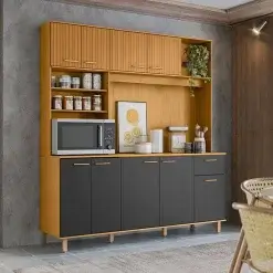 Armario De Cozinha Nuria 9 Portas 1 Gaveta Ripado 3D Poliman