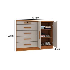 Comoda Istambul 5 Gavetas 2 Portas Tcil Interno Medidas