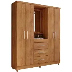 Guarda Roupa Capelinha Lyon Solteiro Com Espelho 4 Portas 3 Gavetas Rud Rack Cedro