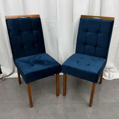 Kit 2 Cadeiras Giulia Estofadas Tecido Veludo Boareto Foto Real Azul