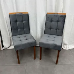 Kit 2 Cadeiras Giulia Estofadas Tecido Veludo Boareto Foto Real Cinza