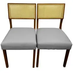 Kit 2 Cadeiras Grecia Madeira Tecido Linho HR Cinza