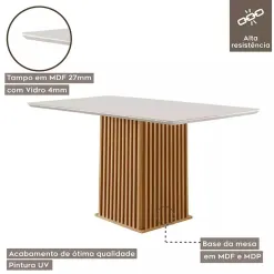 Mesa Riviera 120x80 COM Vidro LJ Detalhe