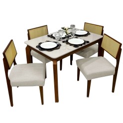 Mesa De Jantar Alegra 120x80 COM Vidro 4 Cadeiras Grecia Bege
