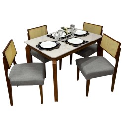 Mesa De Jantar Alegra 120x80 COM Vidro 4 Cadeiras Grecia Cinza