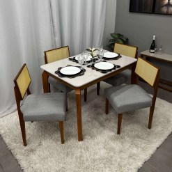 Mesa De Jantar Alegra 120x80 COM Vidro 4 Cadeiras Grecia Foto Real