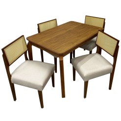 Mesa De Jantar Alegra 120x80 SEM Vidro 4 Cadeiras Grecia Bege