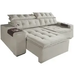Sofa Carioca 4 Lugares Retratil E Reclinavel 230cm Tecido Veludo Cor Bege