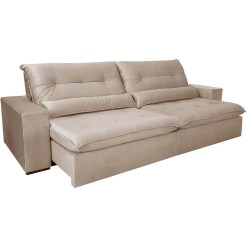 Sofa Maximo 6 Lugares Retratil E Reclinavel 290cm Tecido Veludo Mundial Bege