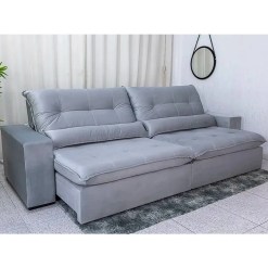 Sofa Maximo 6 Lugares Retratil E Reclinavel 290cm Tecido Veludo Mundial Foto Real Cinza