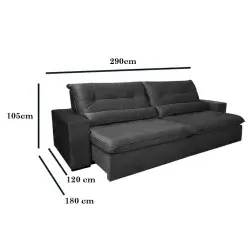 Sofa Maximo 6 Lugares Retratil E Reclinavel 290cm Tecido Veludo Mundial Medidas
