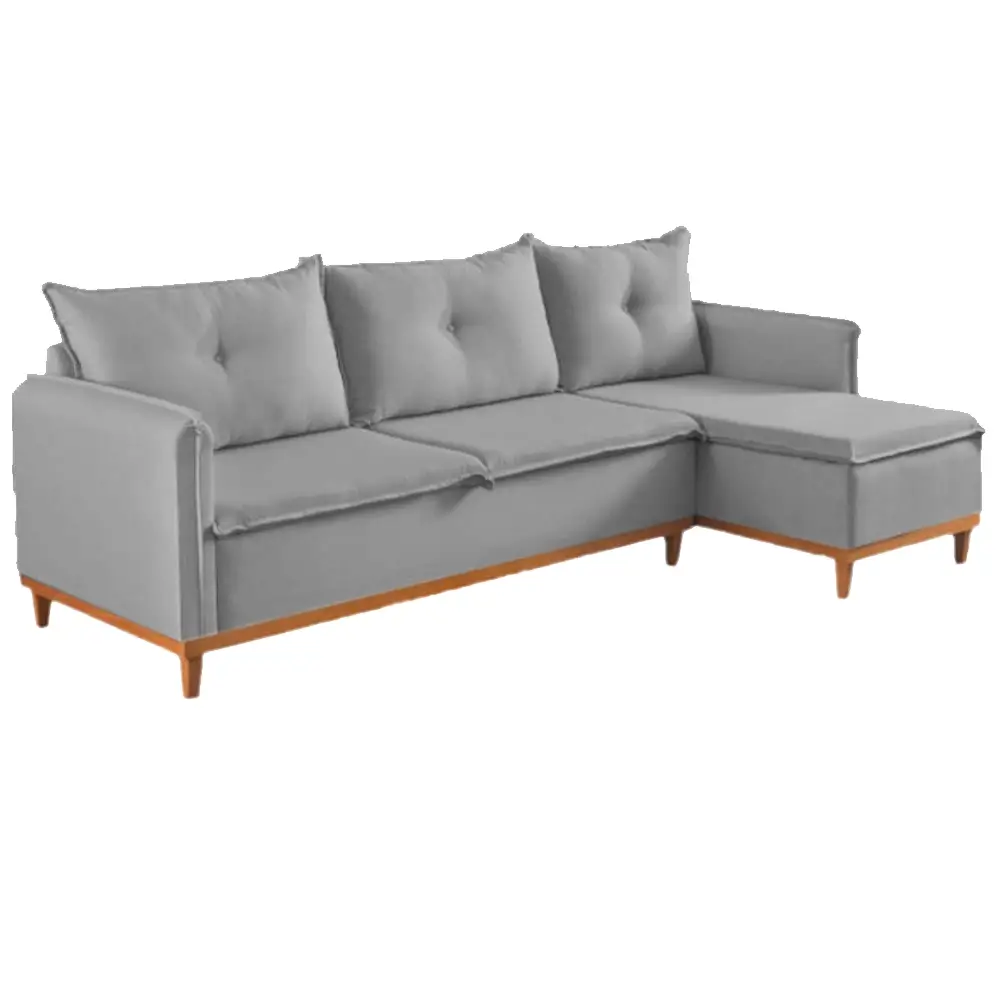 Sofa Orlando 4 Lugares Com Chaise Tecido Linho 240cm Boareto CINZA