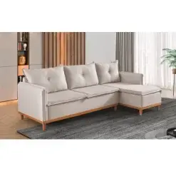 Sofa Orlando 4 Lugares Com Chaise Tecido Linho 240cm Boareto