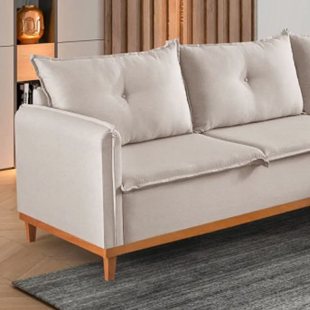 Sofa Orlando 4 Lugares Com Chaise Tecido Linho 240cm Detalhe