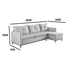 Sofa Orlando 4 Lugares Com Chaise Tecido Linho 240cm Medidas