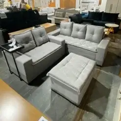 Conjunto De Sofa Turquia Em Linho 2 E 3 Lugares Com Puff Uniao Foto Real
