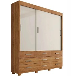 Guarda Roupa Itapema SEM Espelho Casal 3 Portas De Correr E 9 Gavetas Rud Rack Cedro Areia