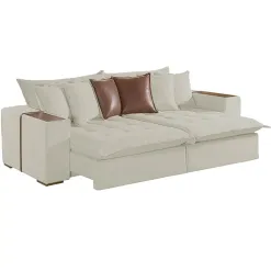Sofa Cama Tebas 230cm 4 Lugares Retratil E Reclinavel Tecido Linho Innove Bege